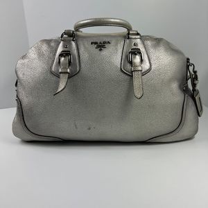 Prada Metallic Silver Acervo Antik Leather Baultetto Bag.